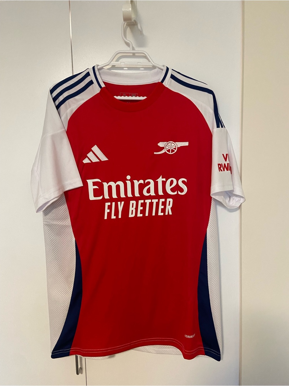adidas Red & White Arsenal-Style Soccer Jersey with Navy Accents
